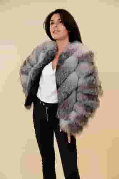 Haina Dama Gizell - Blana Naturala Vulpe Gri-0