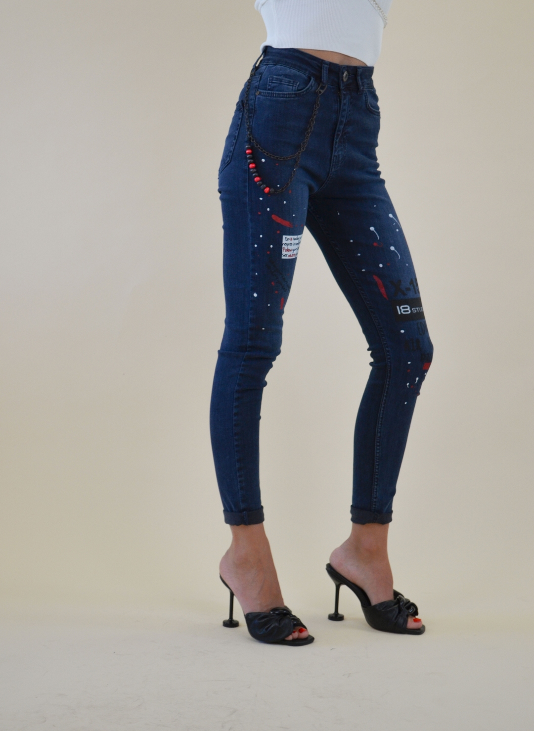 Blugi Dama Bleumarin cu Accesoriu Gizell-4