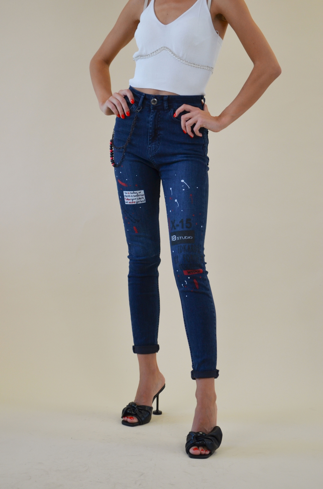 Blugi Dama Bleumarin cu Accesoriu Gizell-1