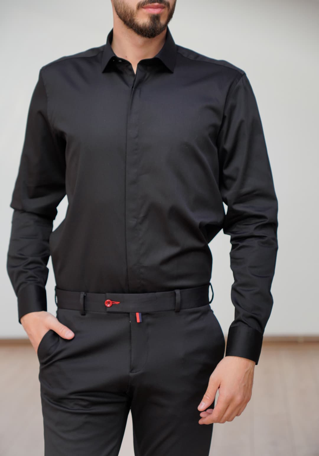 Gizell - Camasa Barbati Neagra cu Nasturi Ascunsi Matteo Giuliani