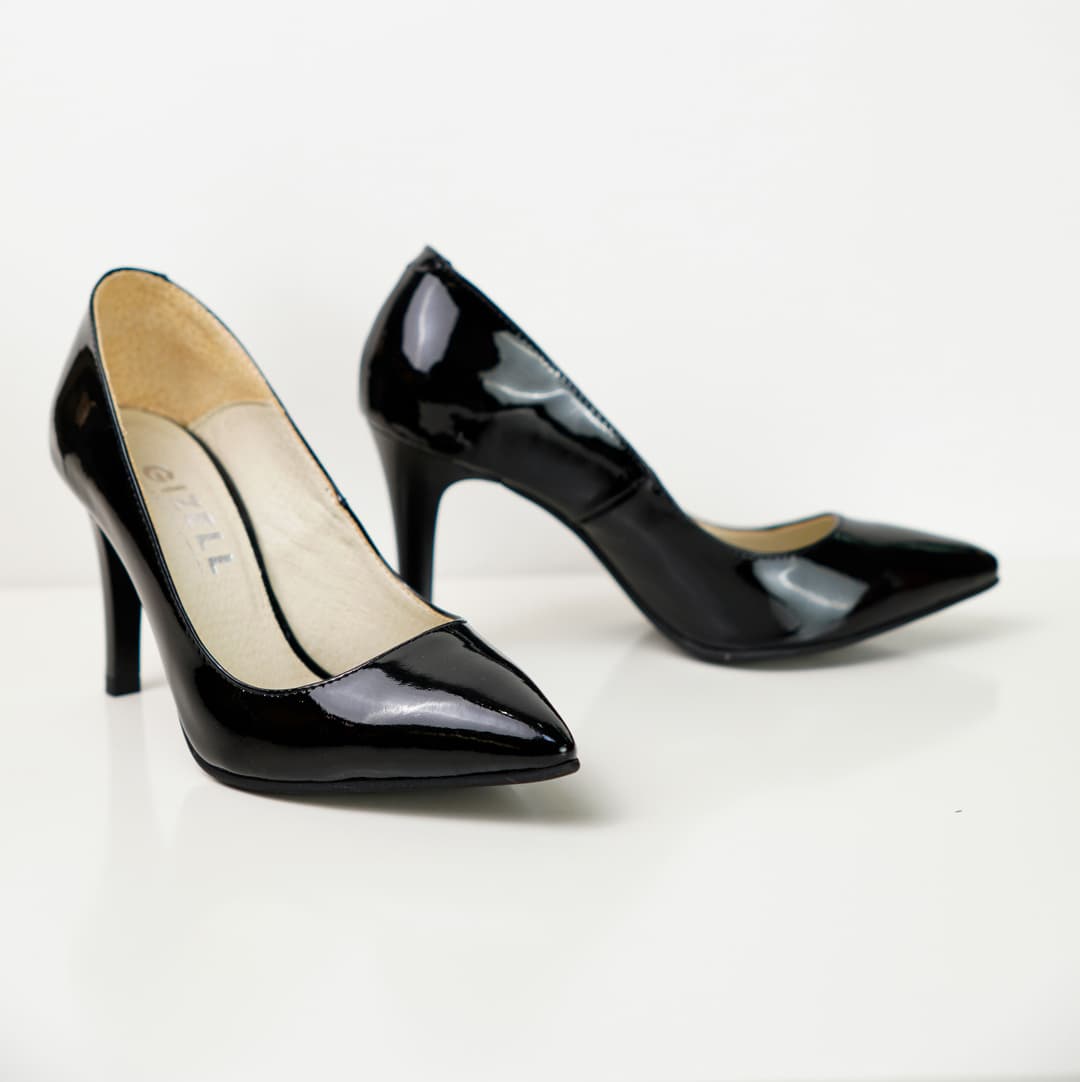 Gizell - Pantofi Dama Stiletto Negru Lac Gizell