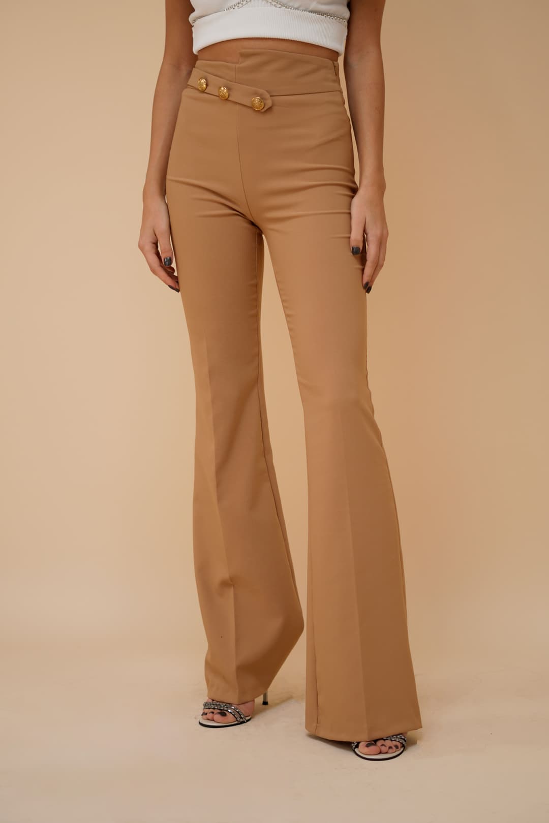 Gizell - Pantaloni Dama Evazati Bej Inchis Gizell