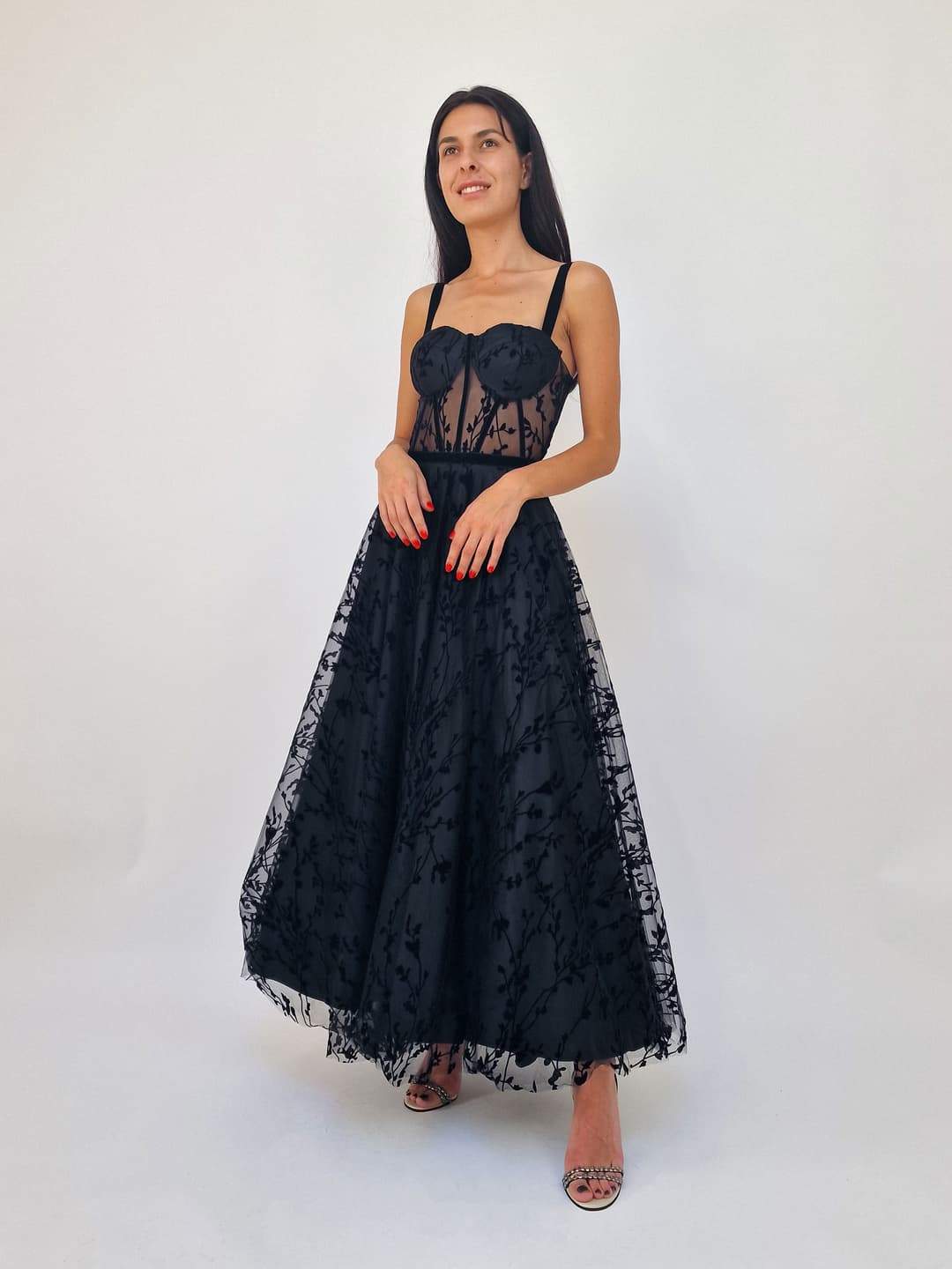 Gizell - Rochie Midi cu Corset Neagra Gizell