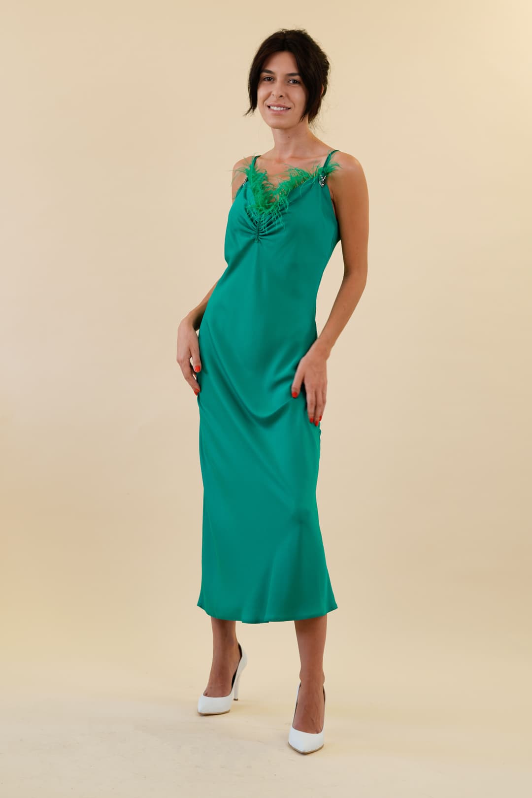 Gizell - Rochie Matase Verde Smarald Gizell
