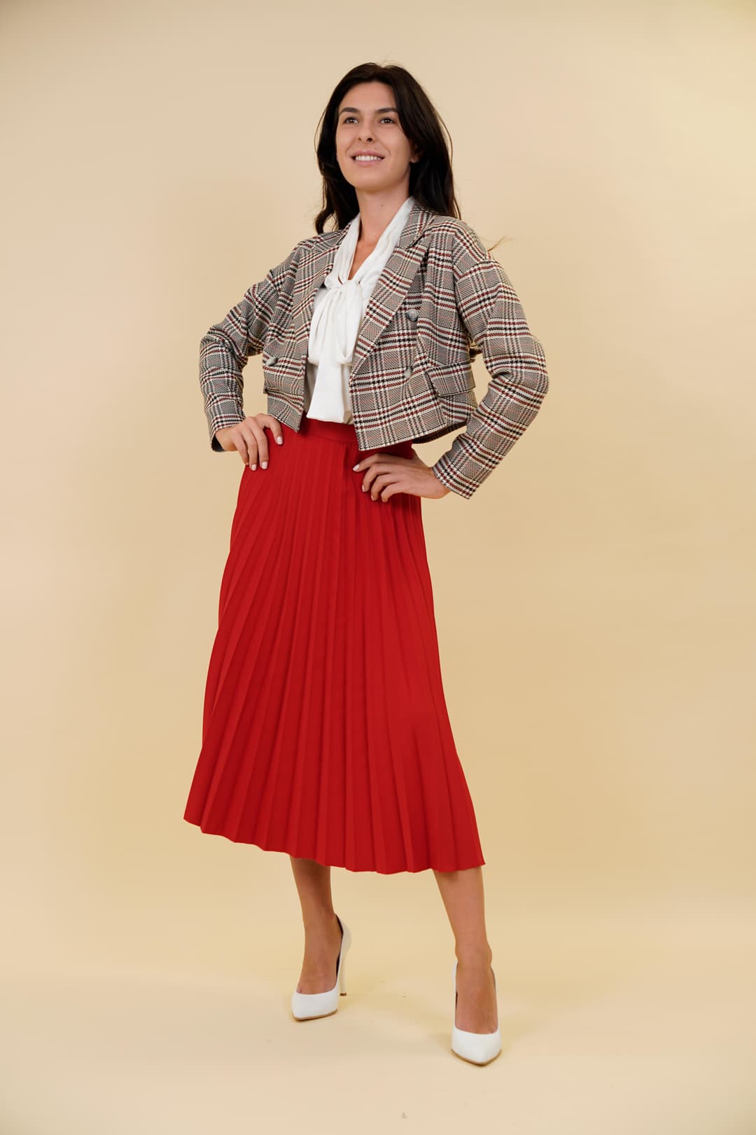 Gizell - Costum Dama 2 piese cu Fusta Rosu Gizell