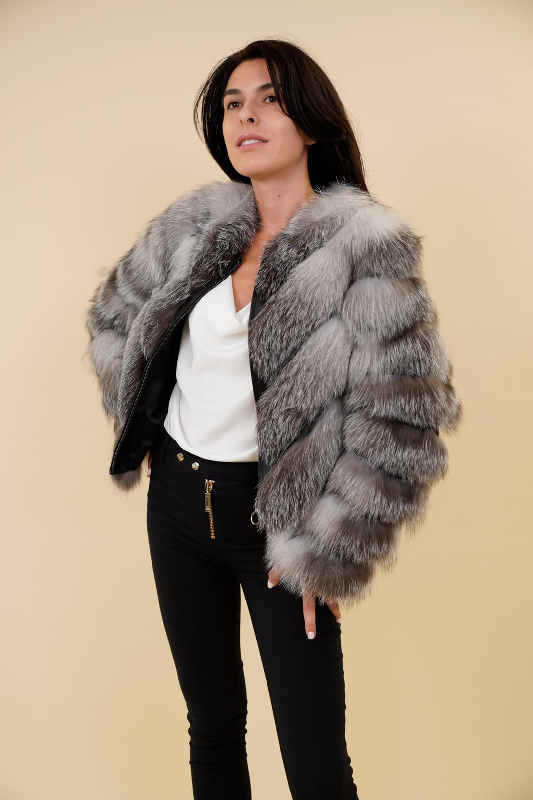 Haina Dama Gizell - Blana Naturala Vulpe Gri-0