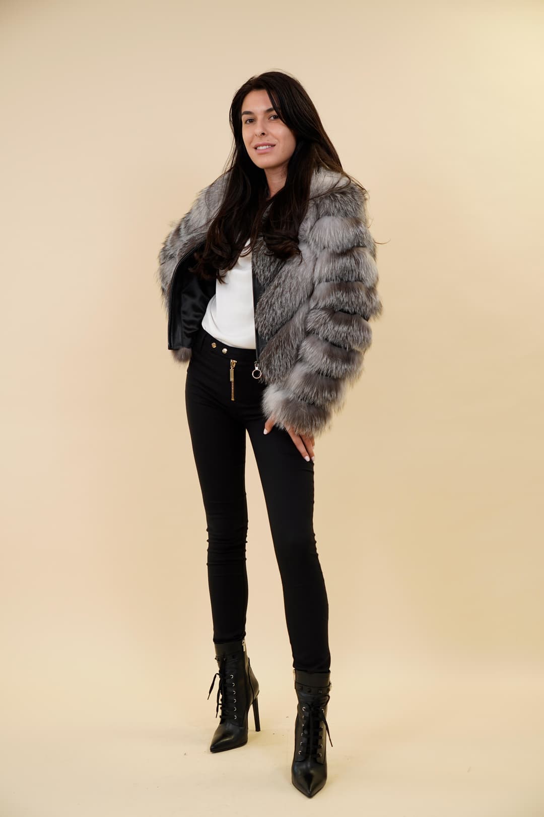 Haina Dama Gizell - Blana Naturala Vulpe Gri-3