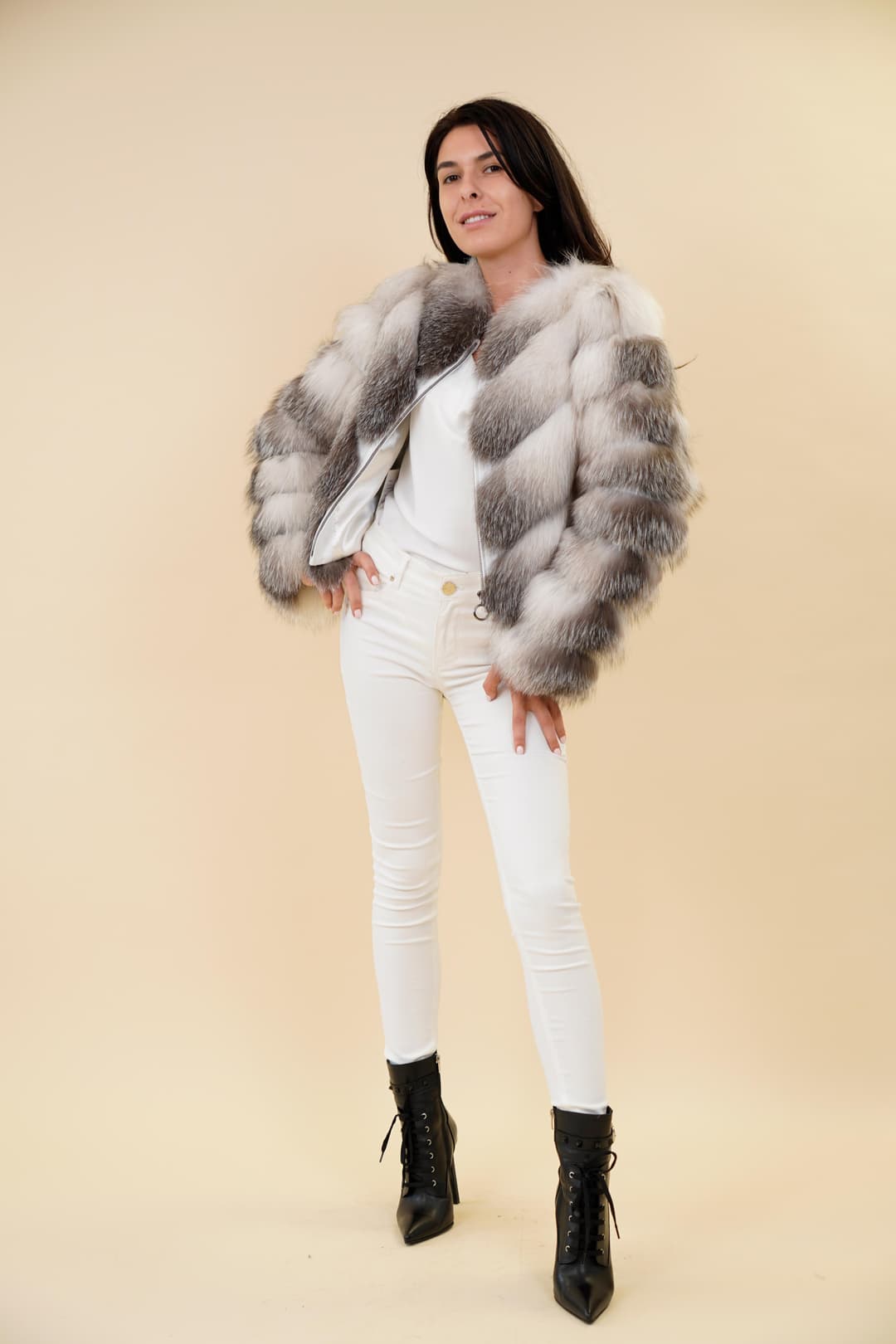 Haina Dama Gizell - Blana Naturala Vulpe Alb-6