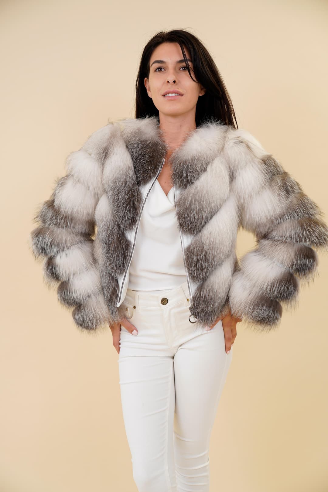 Haina Dama Gizell - Blana Naturala Vulpe Alb-0