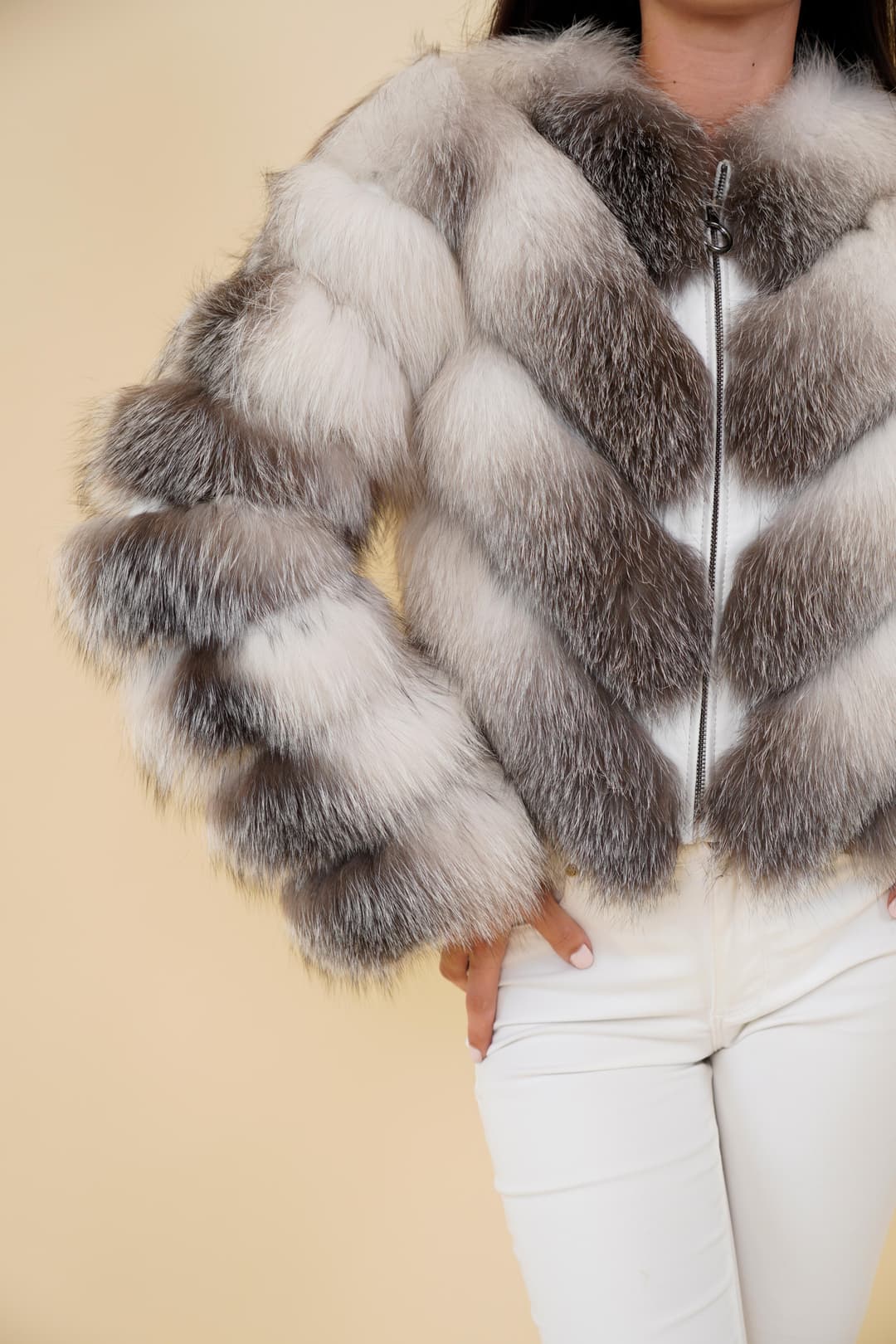 Haina Dama Gizell - Blana Naturala Vulpe Alb-1